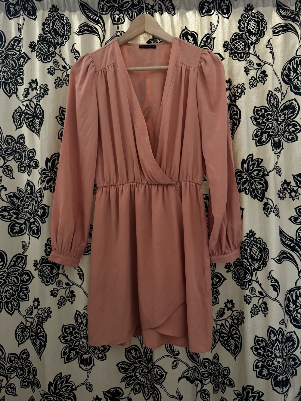 Honey Punch Mauve Long-Sleeve Wrap Dress